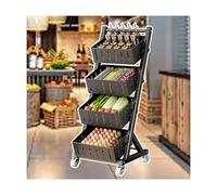 WJFTODAY Estante metálico para Aperitivos - Carrito de pie para Frutas, Verduras y patatara Frutas, Verduras y Patatas Fritas - Estante Negro versátil para Tienda, Cocina y hogar - 38 x 40 x 112,5 cm