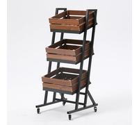 WJFTODAY Estante Organizador de 3 Niveles para supermercado, Cesta Desmontable para Fruta Cesta Desmontable para Frutas y Verduras con Ruedas, Expositor Independiente para despensa de Cocina (marrón)