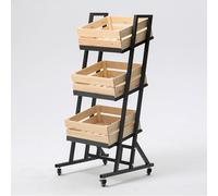 WJFTODAY Estante Organizador de 3 Niveles para supermercado, Cesta Desmontable para Fruta Cesta Desmontable para Frutas y Verduras con Ruedas, Expositor Independiente para despensa de Cocina (Madera)