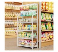 WJFTODAY Estante Organizador de supermercado de 4 y 5 Niveles para Aperitivos, expositoreores para almacenar Frutas y Verduras en la Cocina del hogar con Ganchos (4 Niveles, Blanco, 23,6 cm de Largo)