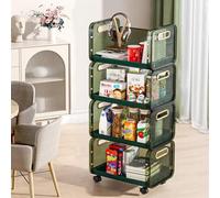 WJFTODAY Estante para refrigerios, Armario, Estante para refrigerios de Sala de Estar, Cazador deslizable, Carrito de Almacenamiento con Ruedas, Almacenamiento de Frutas y Verduras (Verde, 4 Niveles)