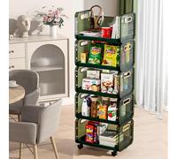 WJFTODAY Estante para refrigerios, Armario, Estante para refrigerios de Sala de Estar, Cazador deslizable, Carrito de Almacenamiento con Ruedas, Almacenamiento de Frutas y Verduras (Verde, 5 Niveles)