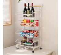 WJFTODAY Estante para refrigerios, carritos utilitarios con Ruedas, Carrito para refriger, Carrito para refrigerios, Cesta para Frutas y Verduras para Cocina, baño y Sala de Estar (Blanco, 4 Niveles)