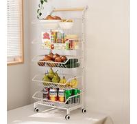 WJFTODAY Estante para refrigerios, carritos utilitarios con Ruedas, Carrito para refriger, Carrito para refrigerios, Cesta para Frutas y Verduras para Cocina, baño y Sala de Estar (Blanco, 5 Niveles)