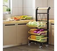 WJFTODAY Estante para refrigerios, Cesta para Frutas y Verduras de 3, 4 y 5 Niveles, cestapilable de Alambre metálico con Ruedas, Estante Multiusos para despensa de Cocina (Negro y Dorado, 5 Niveles)