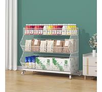 WJFTODAY Estante para refrigerios, cestas de Almacenamiento de Alambre Grandes apilables ción para refrigerios con Ruedas, Soporte Organizador para Papas Fritas, Frutas, Verduras y Dulces (3 Niveles)