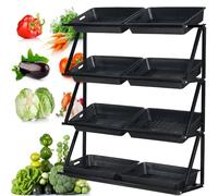 WJFTODAY Estante para Verduras, frutero Comercial de 4 y 5 Niveles para supermercados, exsupermercados, Expositor de Aperitivos para Tiendas de conveniencia, con 8 o 10 cestas, Color Negro, 5 Niveles