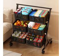 WJFTODAY Estantería de exhibición de refrigerios de 3 y 4 Niveles con Ruedas, organizadormentos, Frutas y Verduras, Puesto de Comida portátil para Cine en casa (Color: Negro, tamaño: 60 x 47 x 92 cm)