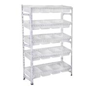 WJFTODAY Estantería de supermercado Independiente con Caja de plástico, estantería para a, estantería para almacenar Alimentos/exhibición minorista (5 Capas, 25 Cajas, 150 x 100/59,1 x 39,4 Pulgadas)