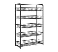 WJFTODAY Estantería rodante para Snacks, estantería metálica para Cocina, Expositor de pa Expositor de Patatas Fritas, estantería portátil para supermercado, 4 Niveles, Blanco/Negro, 77 × 27 × 100 cm