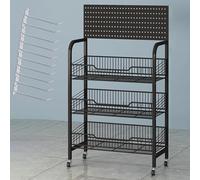 WJFTODAY Estantes de supermercado, Expositor con Gancho para Colgar, Carrito Organizador arrito Organizador de refrigerios con Ruedas para Dulces, conservas, Papas Fritas y Bebidas (Negro, 3 Niveles)