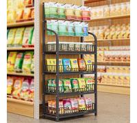 WJFTODAY Expositor de Suelo para Tiendas minoristas de 4 o 5 Niveles, Estante organizadortal para Frutas y Verduras, Soporte para Almacenamiento de Cocina (Color: Negro, tamaño: 4 Niveles, 6 Niveles)