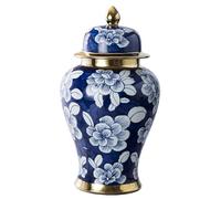WJFTODAY Jarrón de Porcelana Tradicional Antiguo, Tarro de Jengibre Decorativo de cerámicrámica con Tapa, jarrón Grande de cerámica para Templo, artesanía, Obra de Arte Decorativa para el hogar, L, S