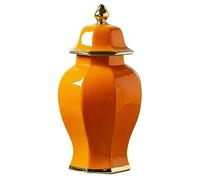 WJFTODAY Tarro Grande de Jengibre de cerámica Naranja con Tapa, exquisitos y Hermosos tarxquisitos y Hermosos tarros Decorativos de Porcelana, Tarro de Templo con Tapa, Tarro Decorativo, A-21 * 40 cm