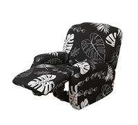 WJHDWYD Funda Completa for sillón reclinable Relax, 4 Piezas, Funda elástica for sillón de 1 Plaza con Bolsillos,(Foglia Di Monstera Nera)