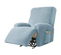 WJHDWYD Funda de sillón reclinable de 4 Piezas, elástica, con Bolsillos, for un Solo Asiento, de Terciopelo, Lavable, Antideslizante(Azzurro)
