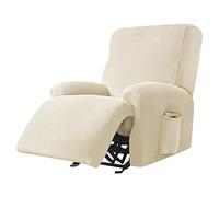 WJHDWYD Funda de sillón reclinable de 4 Piezas, elástica, con Bolsillos, for un Solo Asiento, de Terciopelo, Lavable, Antideslizante(Beige)