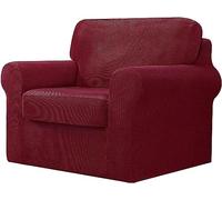 WJHDWYD Funda De Sofá De 7 Piezas, con Tres Respaldos Separados Y Tres Cojines con Banda Elástica, Tela Jacquard De Licra A Cuadros(Vino Rosso,80-120 cm)