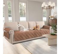 WJHDWYD Funda de sofá Impermeable for Perros, Fundas de cojín, Fundas de Asiento Lavables con Bolsillo Lateral, Funda Protectora for sofá de Mascotas, Fundas de sofá(Red Brown,Oversize Sofa)