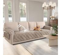WJHDWYD Funda de sofá Impermeable for Perros, Fundas de cojín, Fundas de Asiento Lavables con Bolsillo Lateral, Funda Protectora for sofá de Mascotas, Fundas de sofá(Taupe,Oversize Sofa)