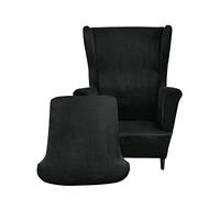 WJHDWYD Funda elástica de Terciopelo for sillón orejero, 2 Piezas, Color Liso, for sofá de 1 Plaza con Funda de cojín, Lavable y extraíble, for Bar, Sala de Estar y Dormitorio.(Nero)