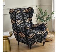 WJHDWYD Funda elástica for sillón orejero, 2 Piezas, con Base elástica, Moderna y Estampada, Ideal for la Sala de Estar y el Dormitorio.(Geometria Nera)