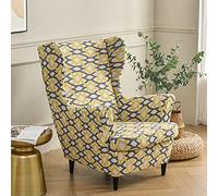 WJHDWYD Funda elástica for sillón orejero, 2 Piezas, con Base elástica, Moderna y Estampada, Ideal for la Sala de Estar y el Dormitorio.(Giallo Grigio)