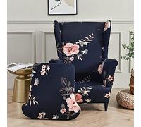 WJHDWYD Funda elástica for sillón orejero de 2 Piezas, Elegante Funda de sofá de 1 Plaza con Flores, Strandmon con Funda de cojín, for Bar, Sala de Estar, Dormitorio, recepción(Nero)