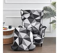 WJHDWYD Funda elástica for sillón orejero de 2 Piezas, Funda de sofá de 1 Plaza con Funda de cojín, Lavable y extraíble for Bar, Sala de Estar, Dormitorio, recepción(Triangolo Antracite)