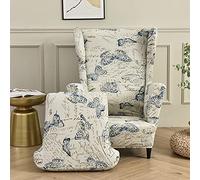 WJHDWYD Funda elástica for sillón orejero de 2 Piezas, Funda de sofá de 1 Plaza con Funda de cojín, Lavable y extraíble for Bar, Sala de Estar, Dormitorio, recepción(Lettera Farfalla)