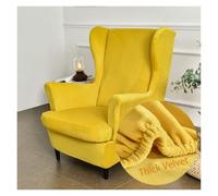 WJHDWYD Funda for sillón con Orejas de Terciopelo elástico de 2 Piezas con Funda de cojín en T, Funda for sillón Antideslizante de Moda de Color sólido for Strandmon, Dormitorio(Curcuma)