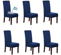WJHDWYD Fundas de Gamuza for Silla de Comedor, Fundas de Terciopelo Impermeables for Asiento de Silla, Protector Suave extraíble con Respaldo Alto(BLU Navy,Set of 6)