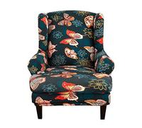 WJHDWYD Fundas de sillón orejero elástica 1 Plaza Estampado Fundas para sillones con Respaldo de ala Cubre Sillón Funda para sillón con Respaldo de ala para Sala de Estar(Mariposa Amor Flor)