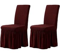 WJHDWYD Fundas elásticas for sillas con Respaldo, 6 Piezas, Fundas elásticas for sillas de Comedor de sirsaca con Falda, sillas el hogar(Vino Rosso,Set di 2)