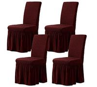 WJHDWYD Fundas elásticas for sillas con Respaldo, 6 Piezas, Fundas elásticas for sillas de Comedor de sirsaca con Falda, sillas el hogar(Vino Rosso,Set di 4)