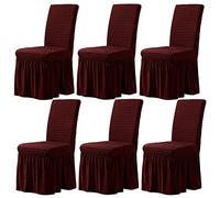 WJHDWYD Fundas elásticas for sillas con Respaldo, 6 Piezas, Fundas elásticas for sillas de Comedor de sirsaca con Falda, sillas el hogar(Vino Rosso,Set di 6)
