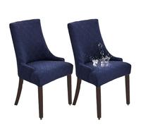 WJHDWYD Fundas Impermeables for sillas Laterales con Respaldo de Orejas, Fundas elásticas for sillas de Comedor, Funda Protectora extraíble for sillón(Bleu Marine,Lot de 2)