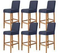 WJHDWYD Juego de 6 Fundas elásticas for taburetes de Bar, Fundas for sillas de Bar Lavables y extraíbles, Reutilizables taburetes de Bar(Bleu Marine,Lot de 6)