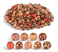 WJIAAA 200 perlas en Bois à Grand Trou, 9 x 10 mm, multicolores Imprimées Peintes Boules Afrique Spacer pour Décoration Bricolage Fabrication Bijoux Colliers Bracelets Cheveux Tressé (apertura de 5 mm