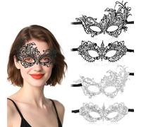 WJIAAA Mascarilla de encaje para mujer, 4 unidades de máscara veneciana para mujer, máscara negra de encaje para Halloween, carnaval, graduación, fiesta, disfraz, máscaras de baile