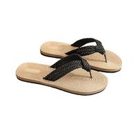 WJIAYAO Chanclas Tejidas de Paja para Mujer Chanclas de Playa for Mujer, Chanclas de Verano con patrón Tejido de Paja, Chanclas for Mujer, Zapatillas de Playa for Mujer(Black,36)