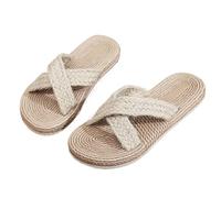 WJIAYAO Chanclas Tejidas de Paja para Mujer Sandalias de Mujer con Tiras Cruzadas y Tejido de Paja, Chanclas de Playa con Cuerda de cáñamo, Zapatos con Dos Tiras de Paja(COLOR2,38)