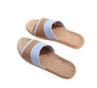 WJIAYAO Chanclas Tejidas de Paja para Mujer Zapatillas De Playa De Paja De Verano For Mujer, Pantuflas con Nudo De Mariposa, Pantuflas De Interior For El Hogar, Zapatos De Lino(Sky Blue,41-42(42-43))