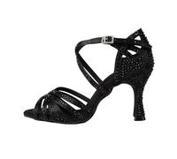 WJIAYAO Zapatos de Baile Latino Mujer Zapatos de Baile Latino con Diamantes Color Albaricoque, Negro y Azul, for Adultos, Profesionales, Tacones Altos 7,5 cm