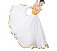 WJLYDM Falda Larga de Gasa for Danza del Vientre Flamenca for Mujer, con Borde metálico y péndulo 720 Grados, for práctica Gitana(Color-01,XL Length100CM)