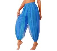 WJLYDM Pantalones Harén For Danza del Vientre For Mujer, De Gasa Malla Transparente, con Abertura Lateral, Bombachos For Bailar(Blue B)