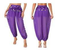 WJLYDM Pantalones Harén For Danza del Vientre For Mujer, De Gasa Malla Transparente, con Abertura Lateral, Bombachos For Bailar(Purple A)
