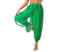 WJLYDM Pantalones Harén For Danza del Vientre For Mujer, De Gasa Malla Transparente, con Abertura Lateral, Bombachos For Bailar(Green B)