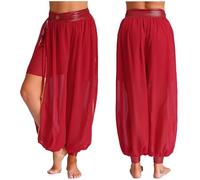 WJLYDM Pantalones Harén For Danza del Vientre For Mujer, De Gasa Malla Transparente, con Abertura Lateral, Bombachos For Bailar(Red)