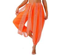 WJLYDM Pantalones Harén For Danza del Vientre For Mujer, De Gasa Malla Transparente, con Abertura Lateral, Bombachos For Bailar(Orange B)